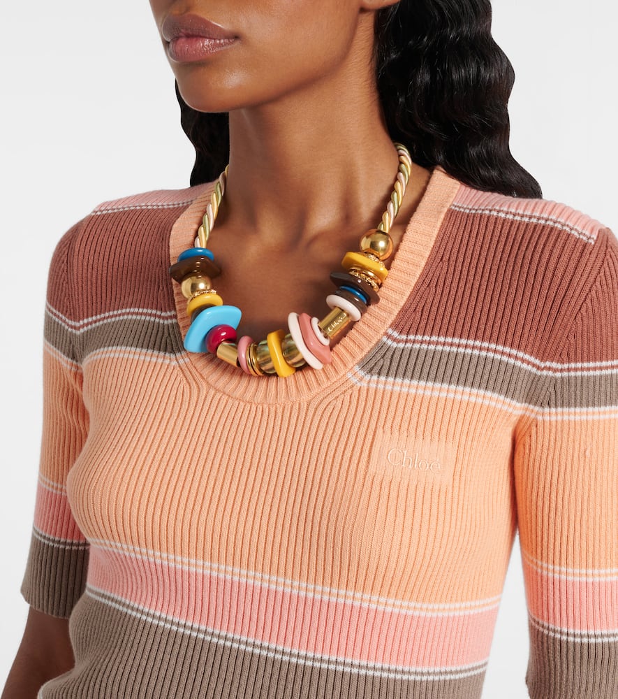 Chloé Striped ribbed-knit cotton top