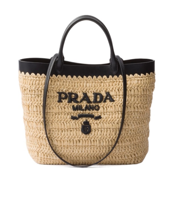 Small woven fabric and leather tote bag