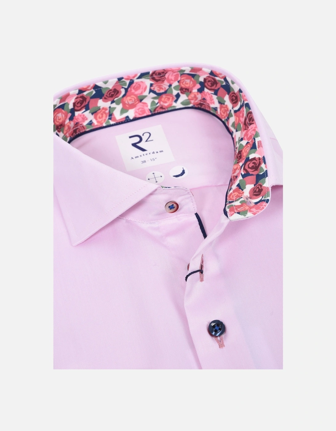 Men's R2 Cut Away Collar Long Sleeved Shirt Pink with Rose Tri