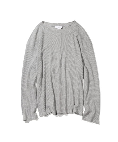 Waffle Cut Divide Boat Neck Long Sleeve MSSLS002-GY