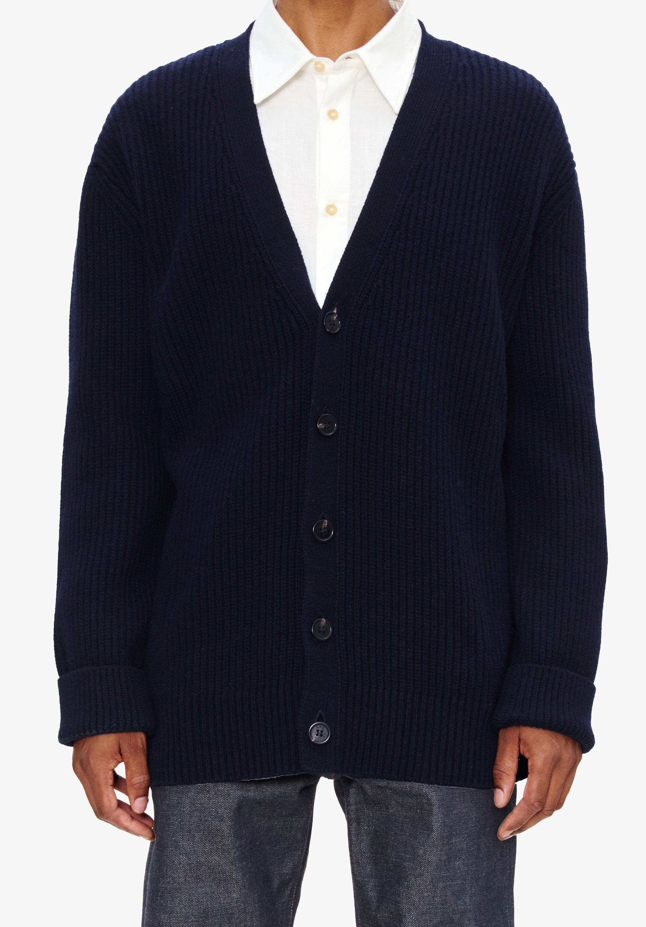 A. P.C. Men's Wool-cashmere cardigan Size: Extra Small in Dark navy blue