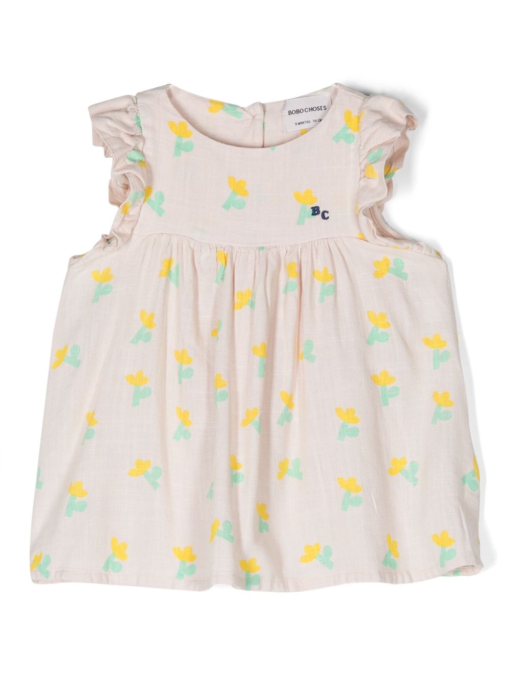 Ruffle-cuffs floral-print dress - Neutrals
