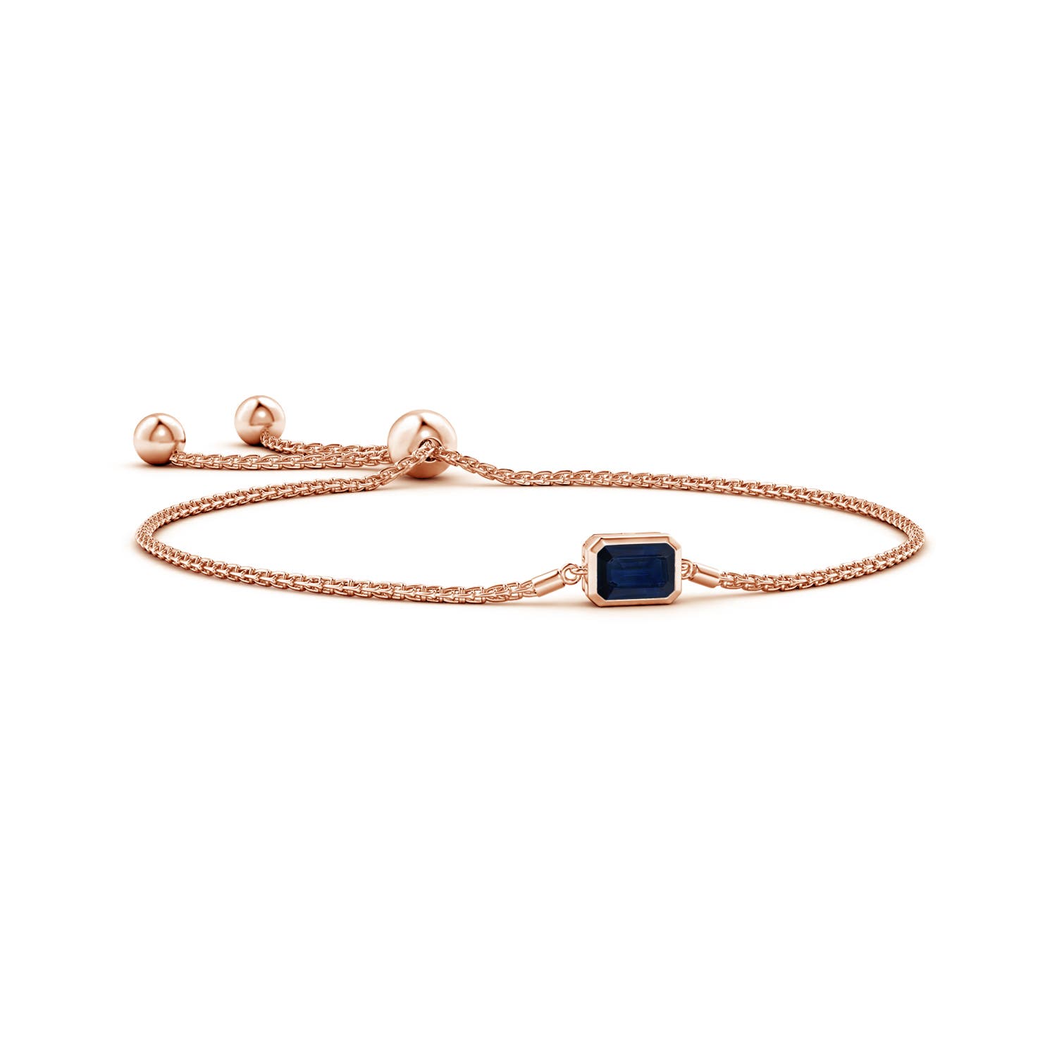 Angara 1.05 Carats Horizontally Set Emerald-Cut Sapphire Bolo Bracelet in 14K Rose Gold