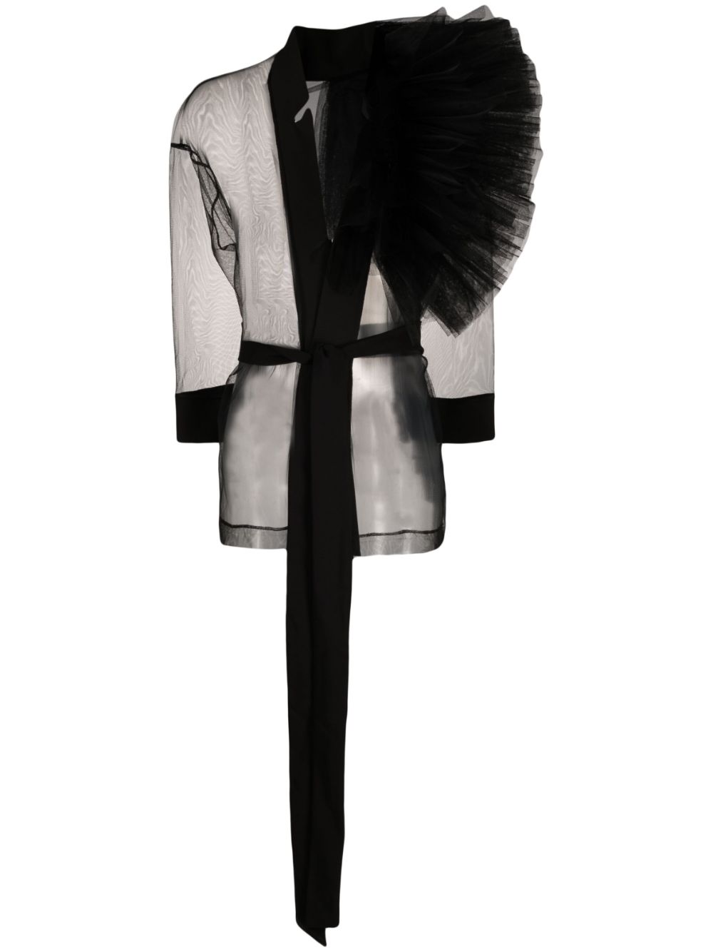 Tulle-inserts belted jacket - Black