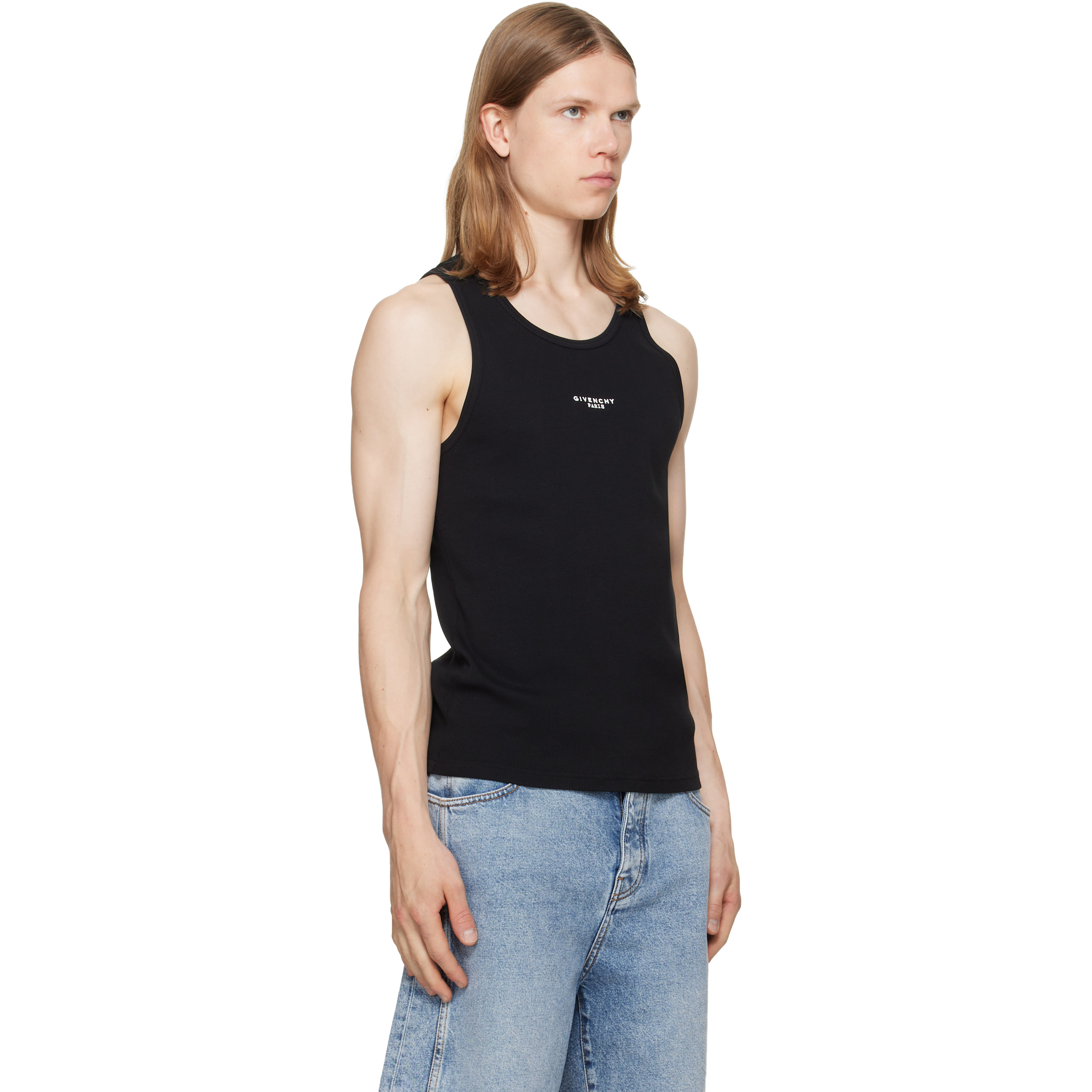 Black 'Paris' Print Cotton Tank Top