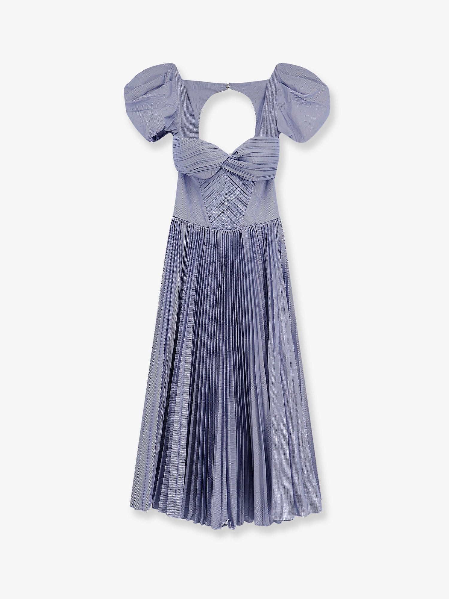 Pleated Puff-Sleeve Dress — Blue
