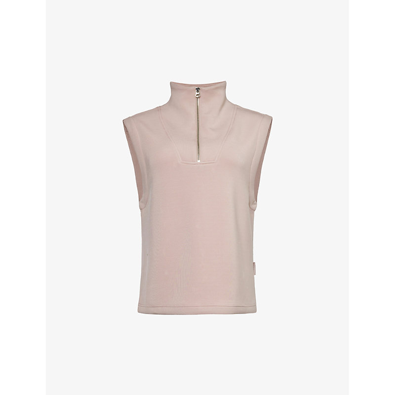 Womens Ice Mauve Magnolia Half-zip Relaxed-fit Stretch-woven top S