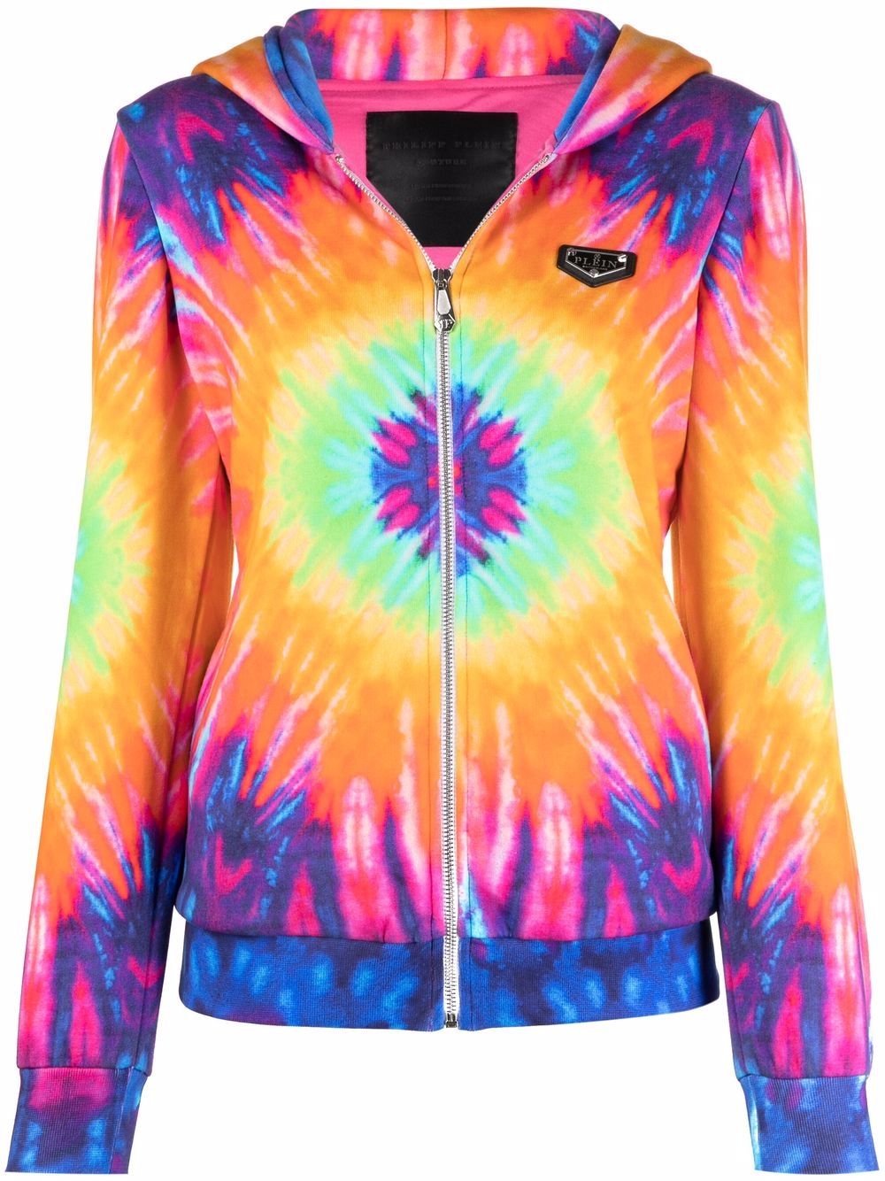 Logo-print tie-dye zipped hoodie - Pink