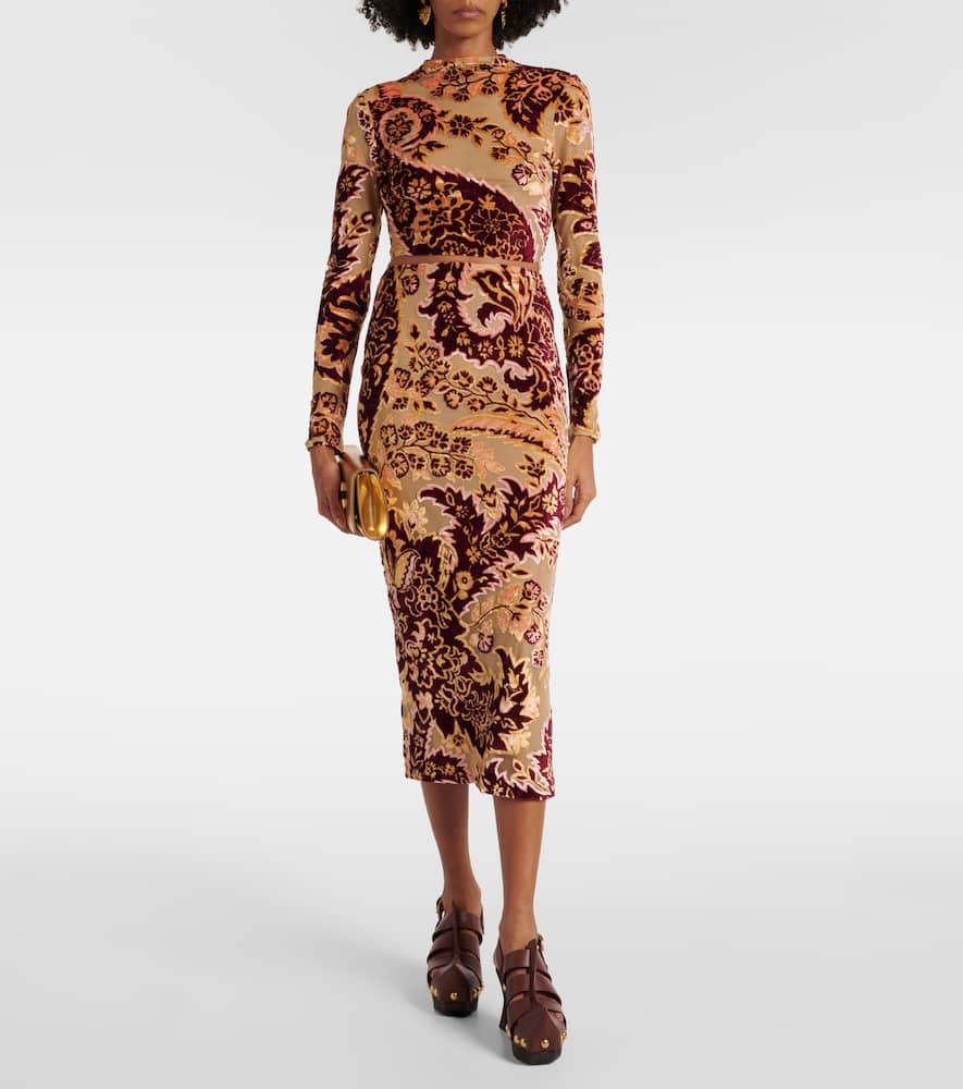 Paisley jacquard velvet midi skirt