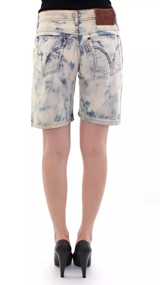 Acid-Washed Denim Denim Shorts — Blue