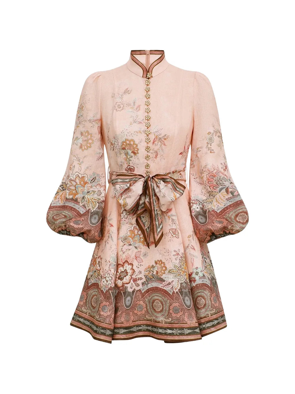 Floral-Print Puff-Sleeve Dress — Pink