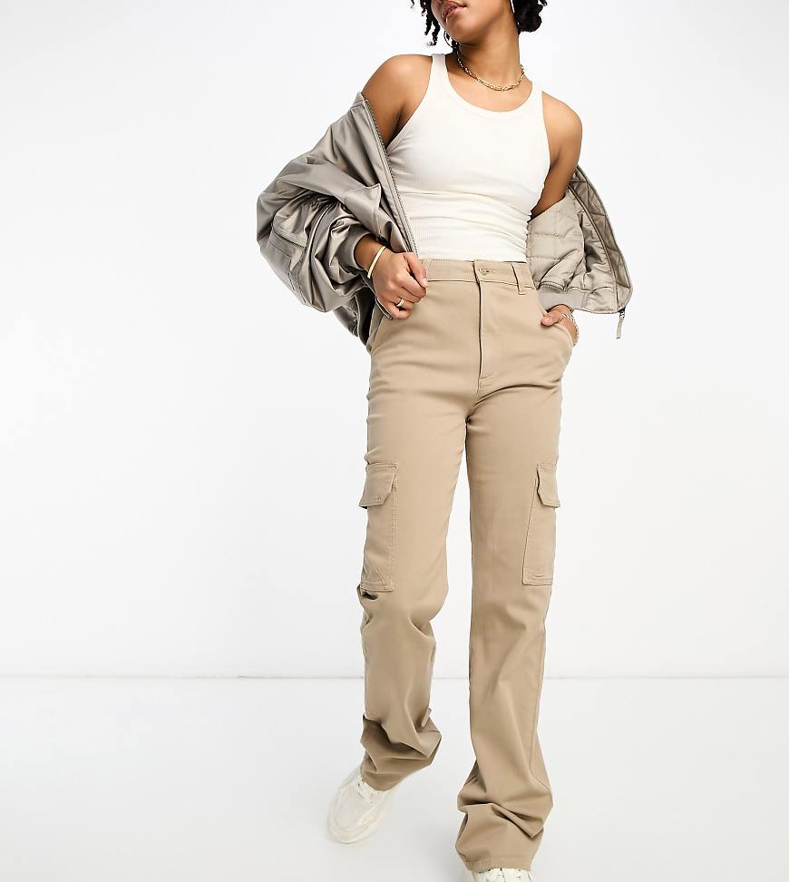 ASOS DESIGN Tall slim cargo pants with pockets in sand-Neutral