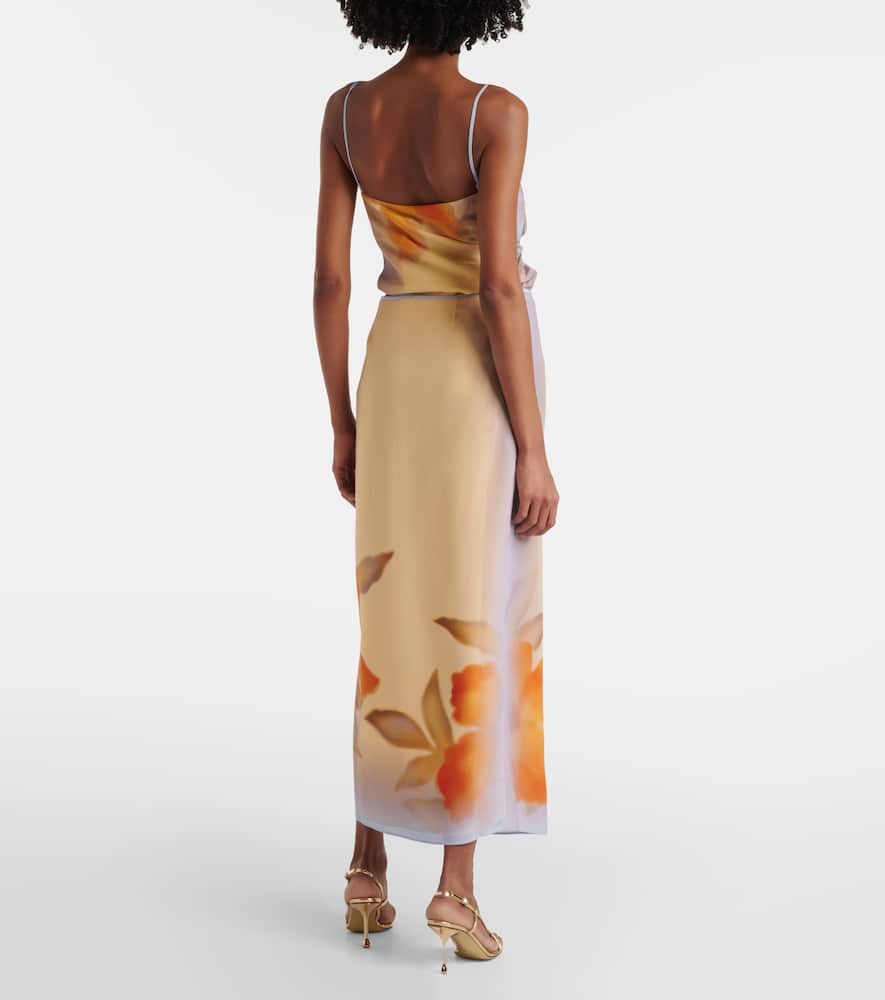 Floral silk crêpe wrap skirt