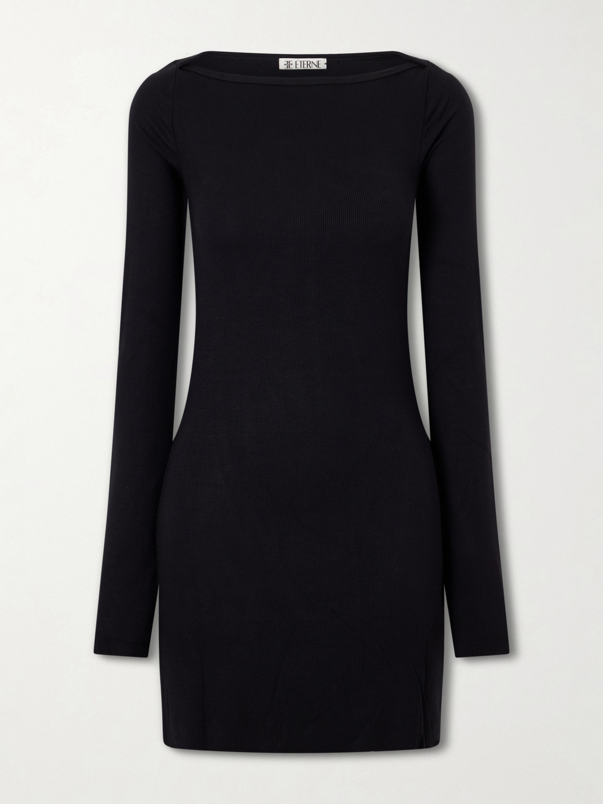 Ribbed Jersey Mini Dress - Black