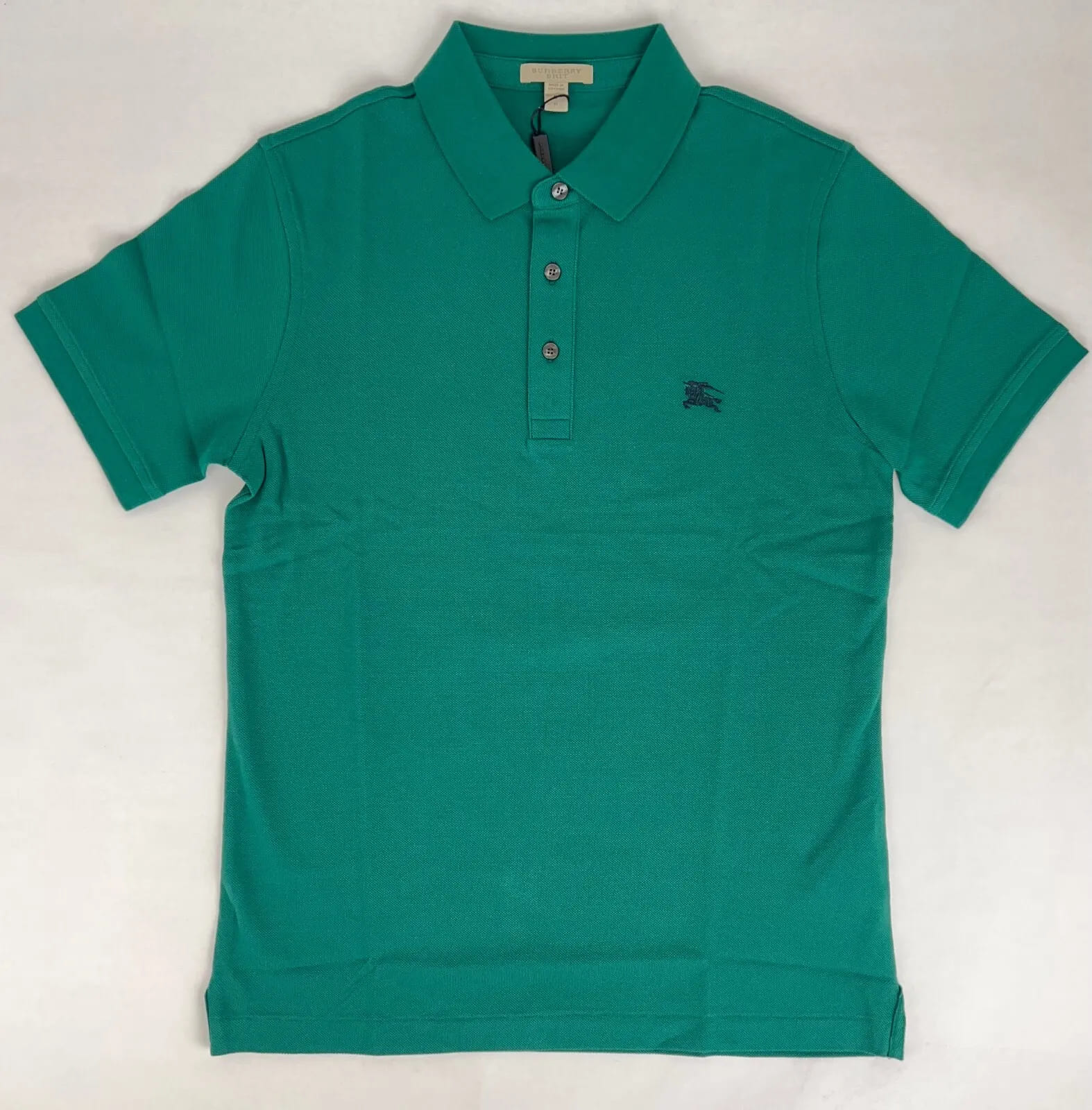 Burberry Men's Green Cotton Embroidered Logo Polo Shirt Check Detai