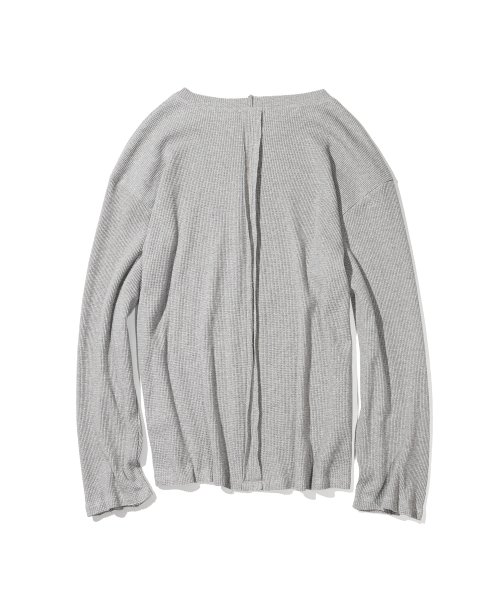 Waffle Cut Divide Boat Neck Long Sleeve MSSLS002-GY