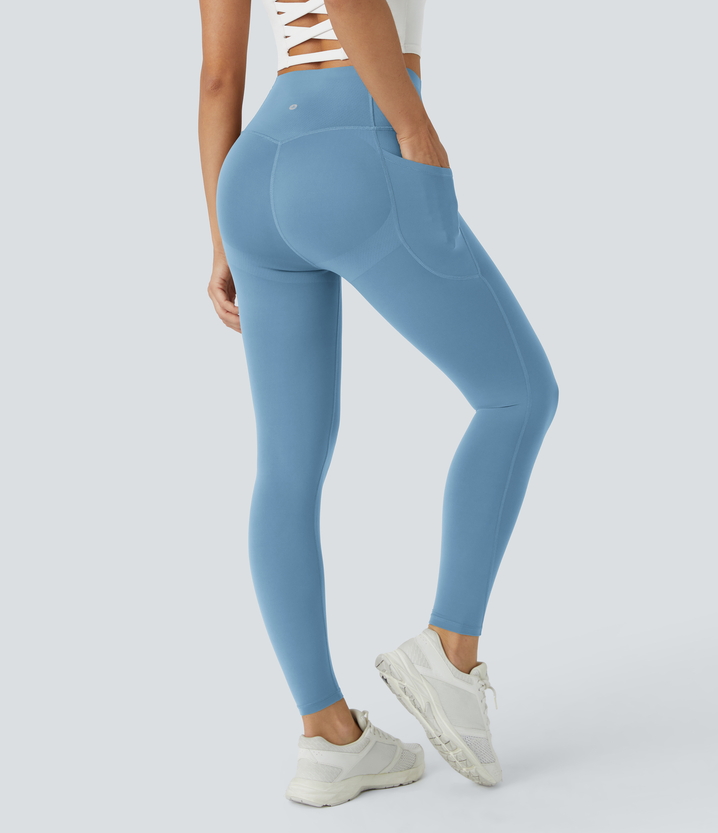 UltraSculpt™ SoCinched High Waisted Butt Lifting Tummy Control Pocket Shaping Workout Leggings  - Whale Blue