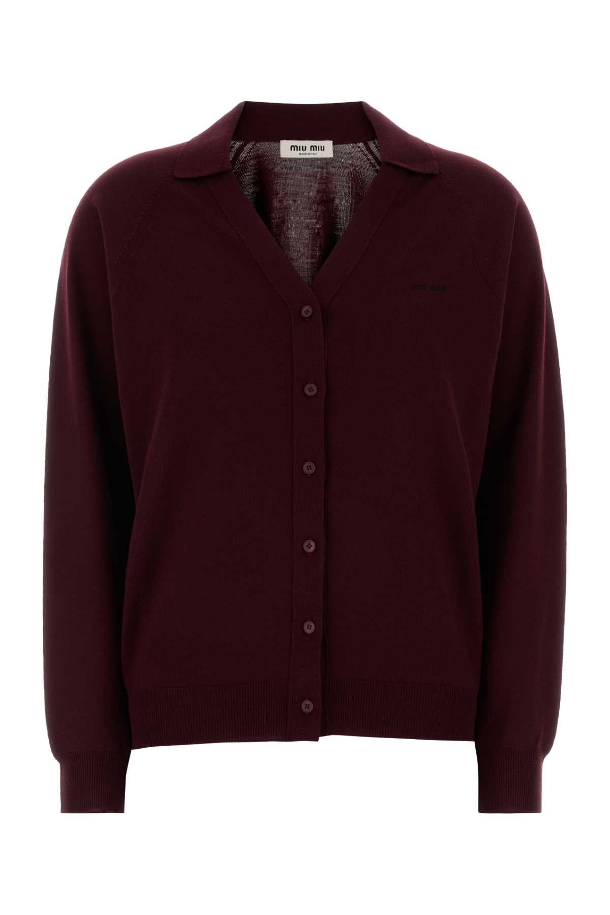 Virgin Wool Cardigan — Burgundy