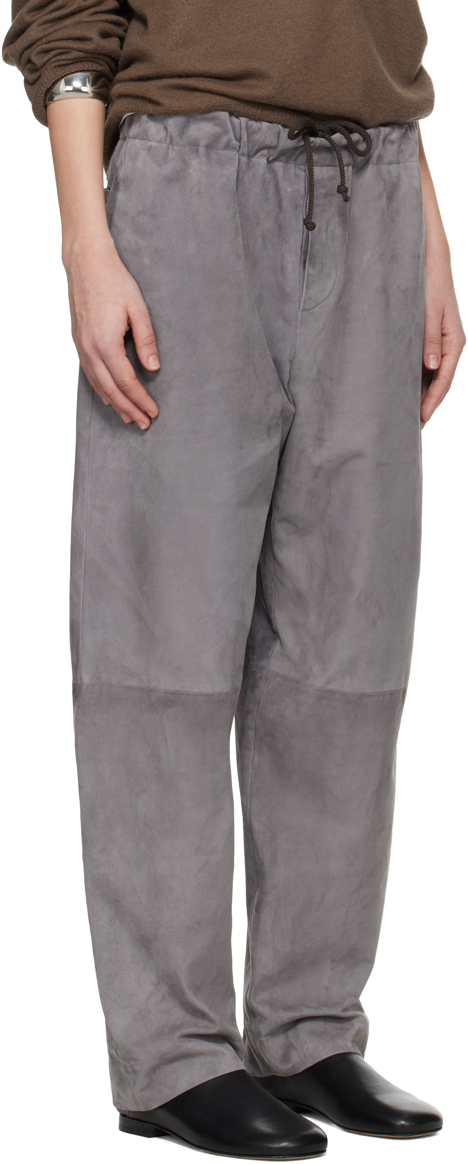 Meta Campania Collective Gray Ed Unlined Drawstring Lamb Suede Trousers
