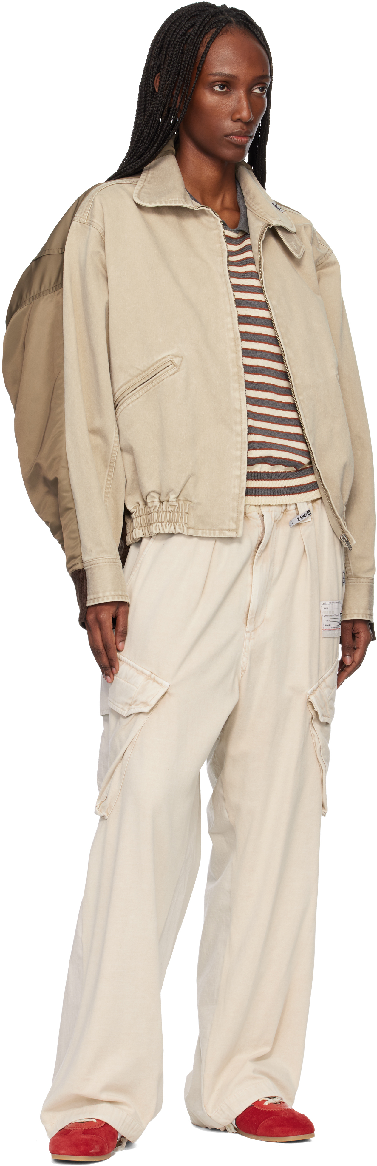 Beige & Khaki Front Back Combined Zip-Up Jacket