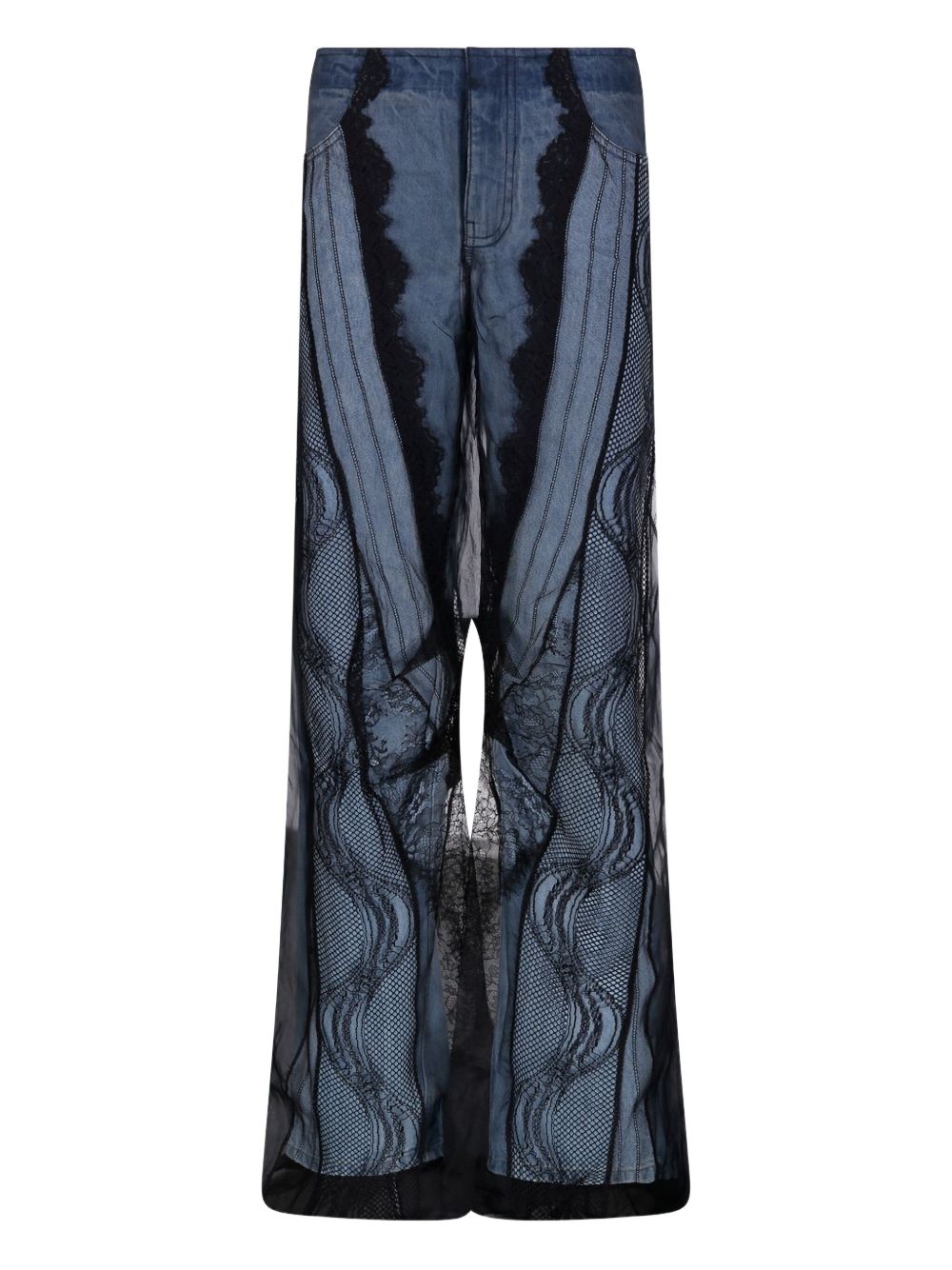 Christopher Esber sheer-overlay wide-leg jeans - Blue