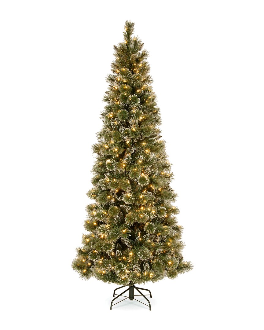 National Tree Company 6.5ft Glittery Bristle Slim Pine Tree with LED Lights
