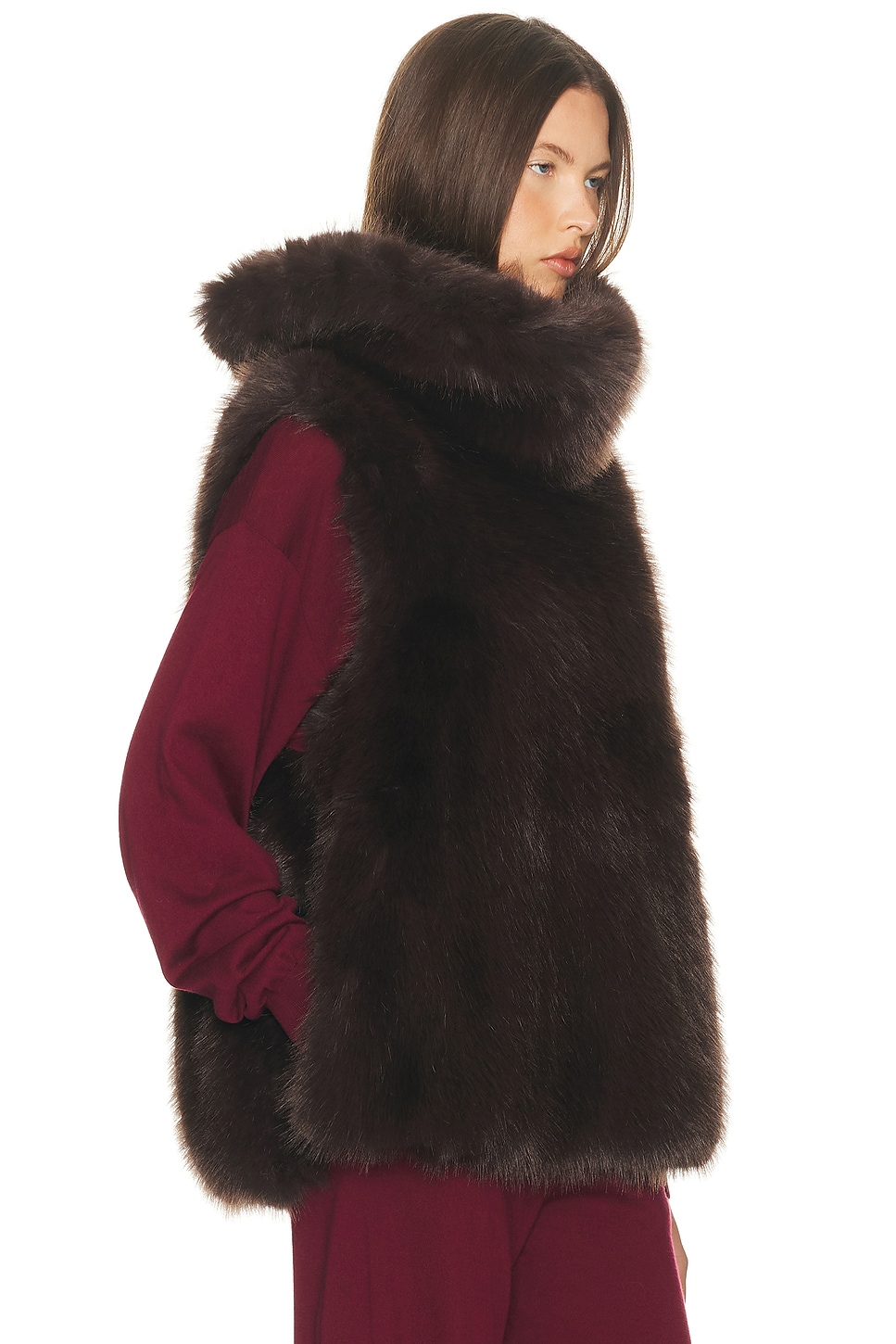 Helsa Faux Fox Gilet in Chicory. M/L also in