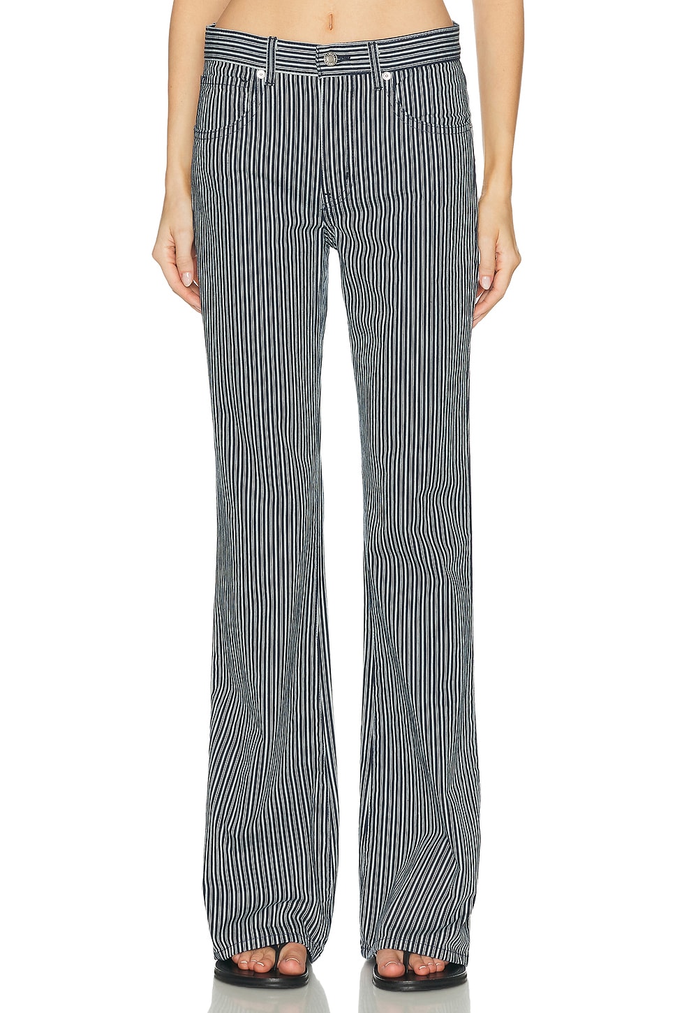 NILI LOTAN Celia Striped Straight Leg in Railroad Stripe Rinse - Blue. 26 also , 25, 27, 28