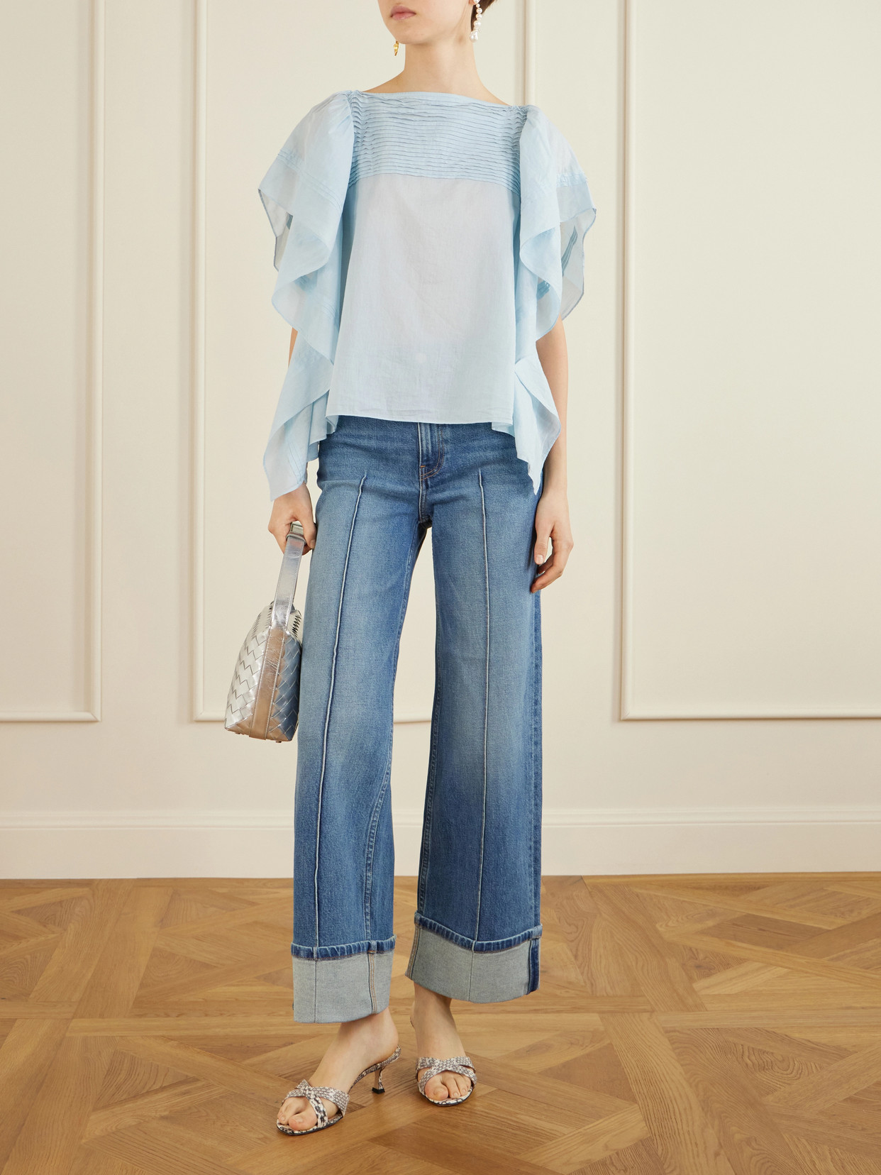 Lu Ruffled Cotton-voile Top - Blue