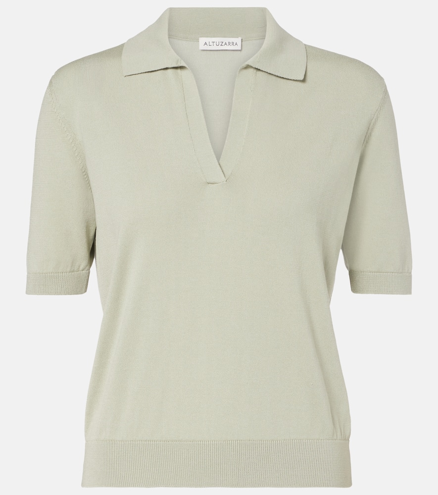 Clay cropped cotton and silk polo shirt