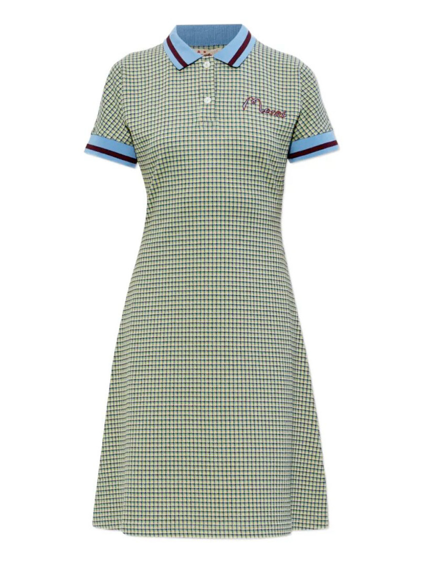 Polo-Collar Check Mini Dress