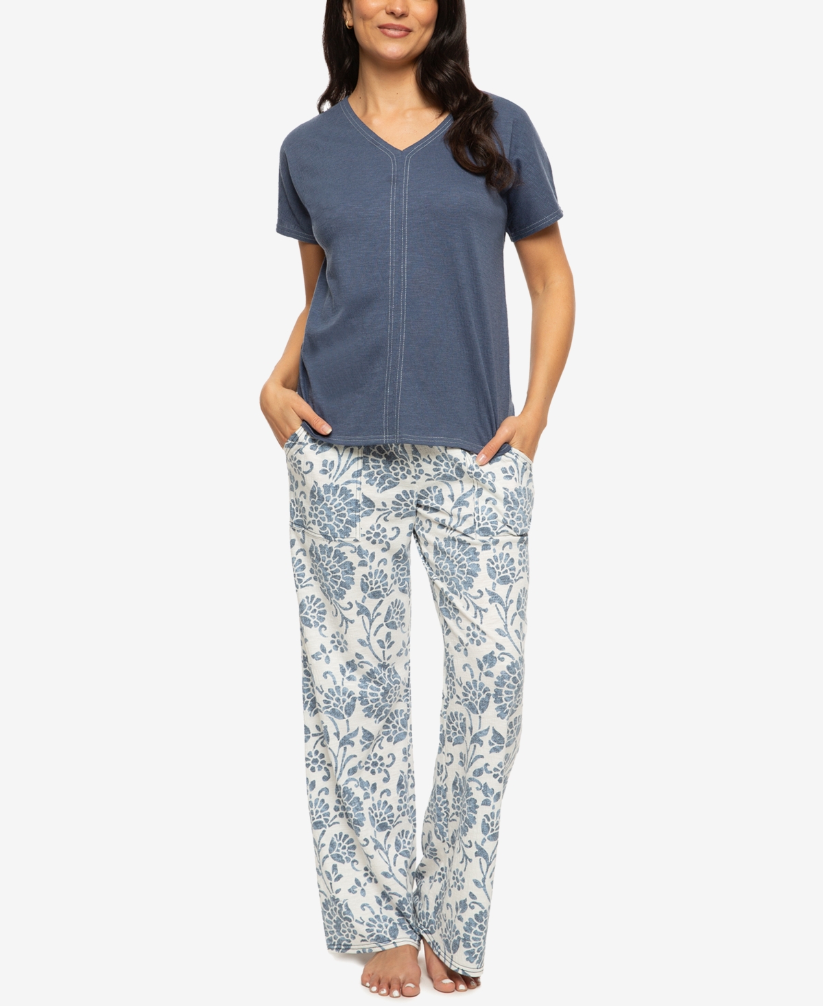 Women's Josephine V-Neck T-Shirt and Pants Pajama Set Style 900870 - Vintage Indigo