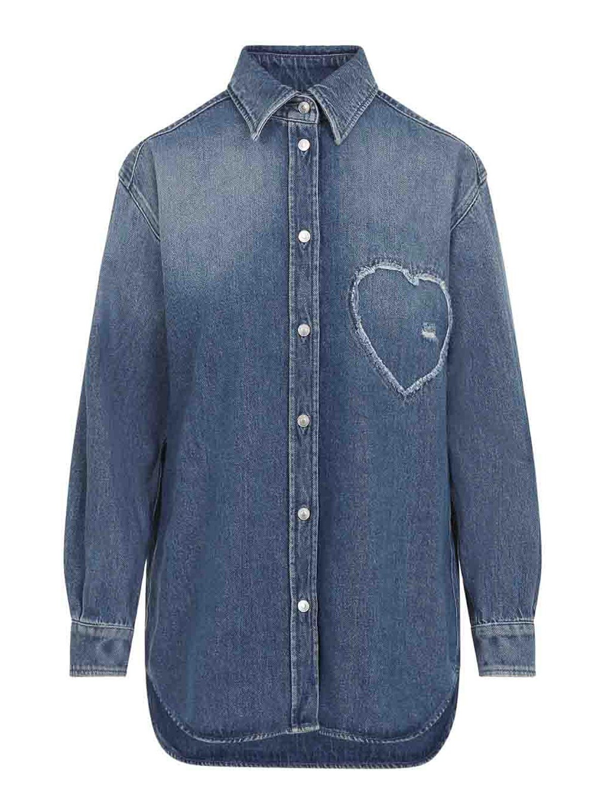 Moschino - denim shirt heart motif curved he