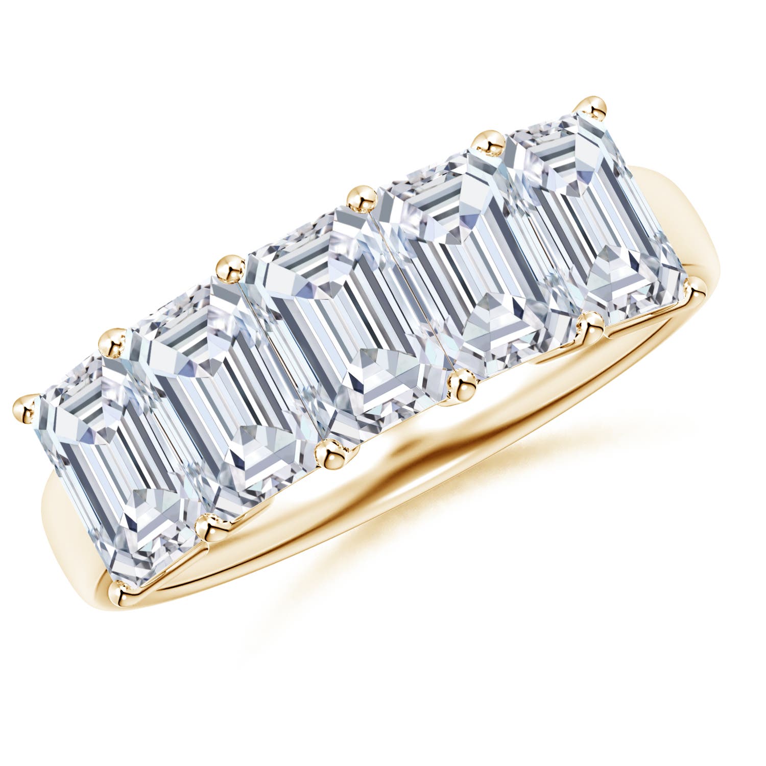 Angara 3.25 CTW Lab-Grown Prong-Set Emerald-Cut Diamond Five Stone Wedding Ring in 14K Yellow Gold