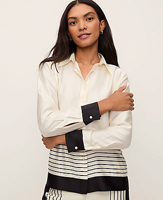 Ann Taylor Striped Satin Essential Shirt
