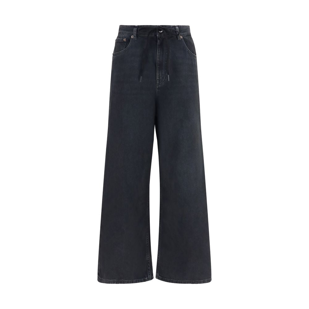 Drawstring Denim Jeans — Black
