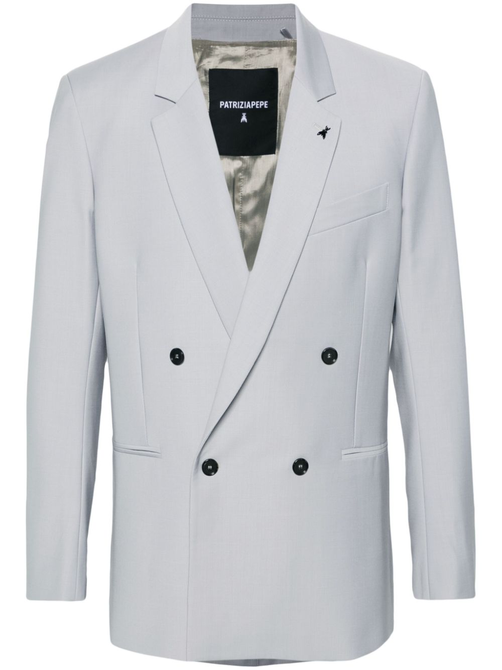 Brooch-detail double-breasted blazer - Grey