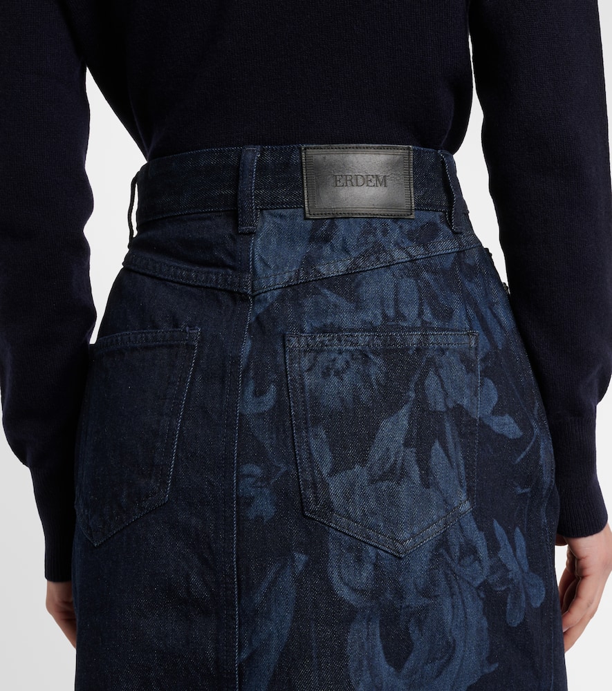 Floral flared denim midi skirt