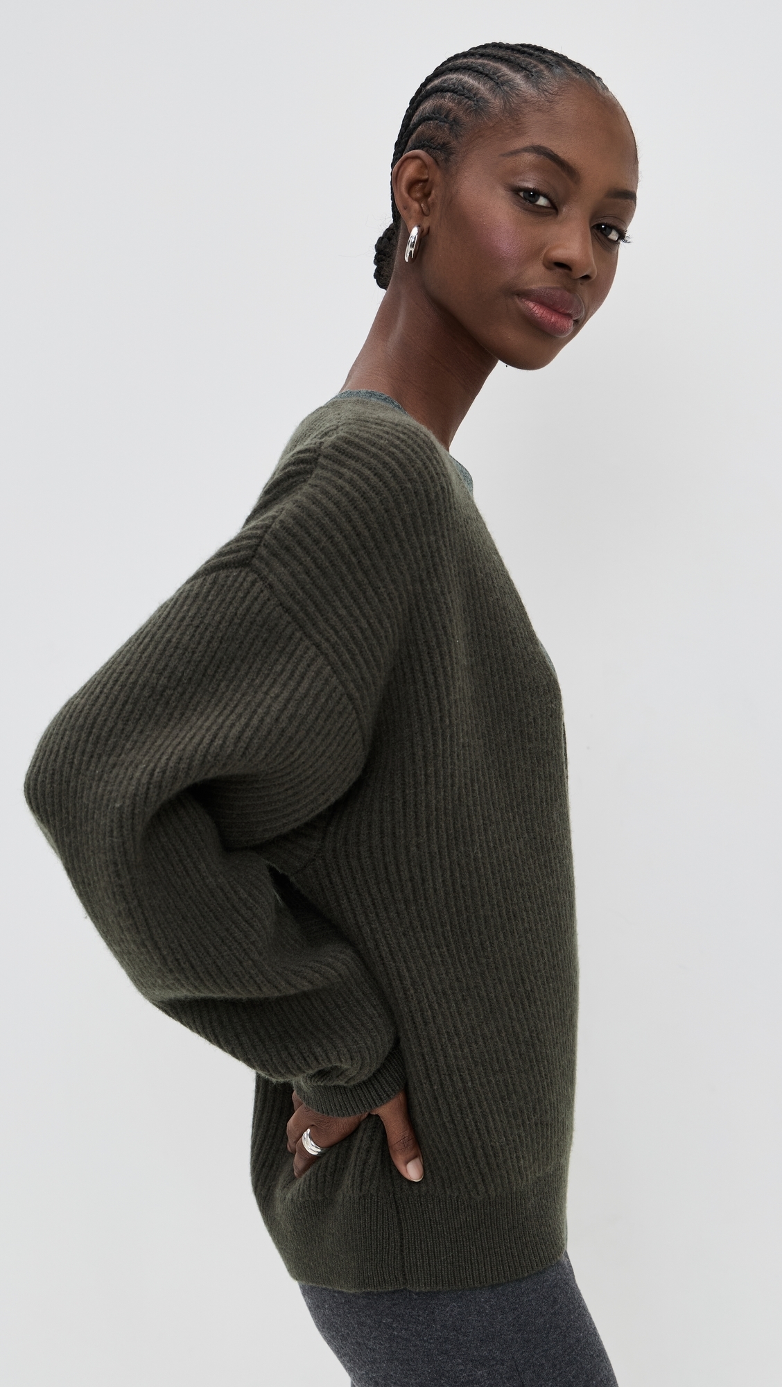 Deep V Neck Sweater DARK GREY L