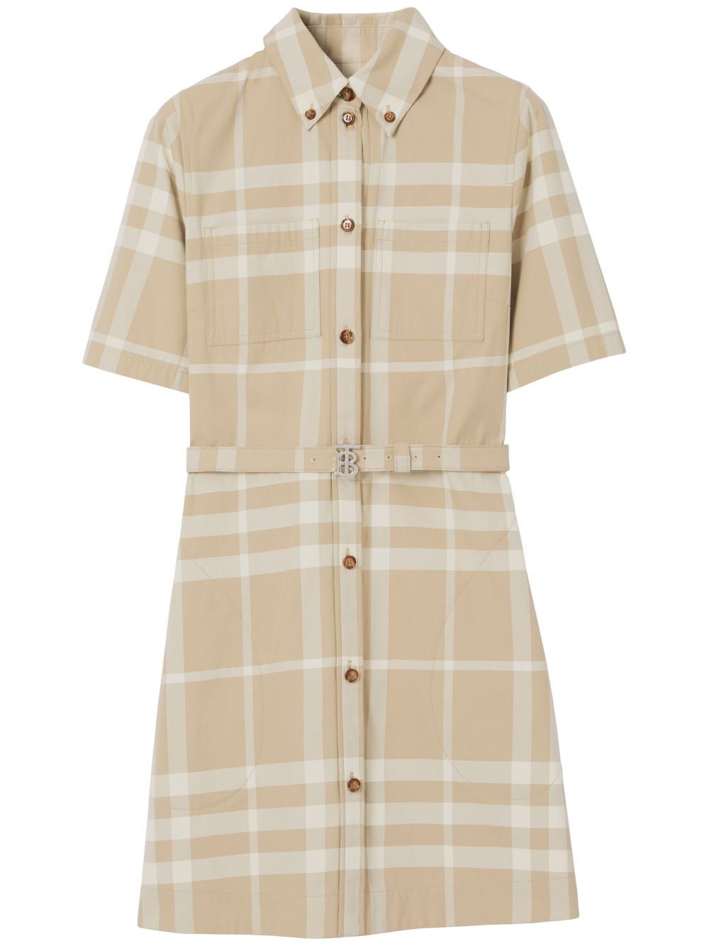 Signature check-print cotton shirt dress - Neutrals