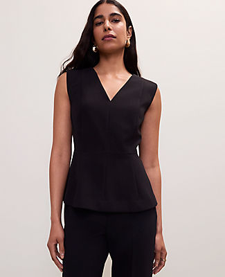 Ann Taylor Petite V-Neck Peplum Vest in Fluid Crepe
