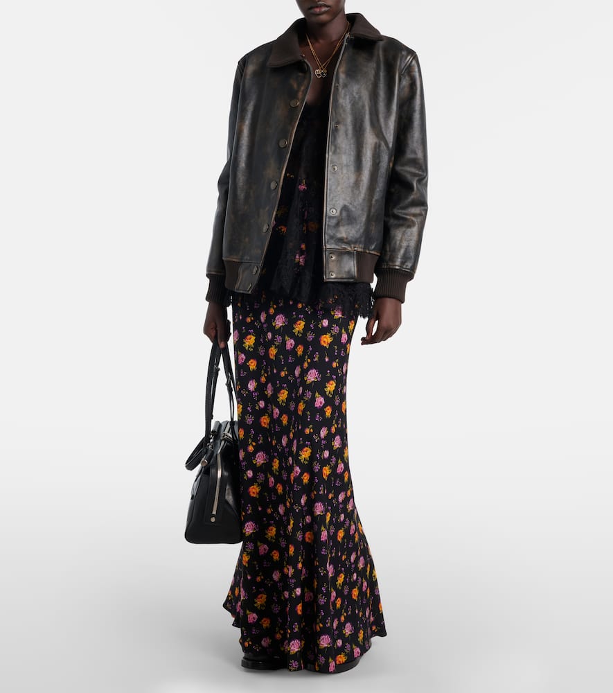 Floral silk-blend charmeuse maxi skirt