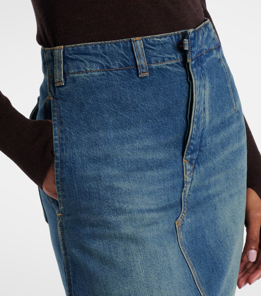 Asymmetric denim midi skirt