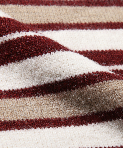 Washable Hairy Stripe Crewneck Knit_Red