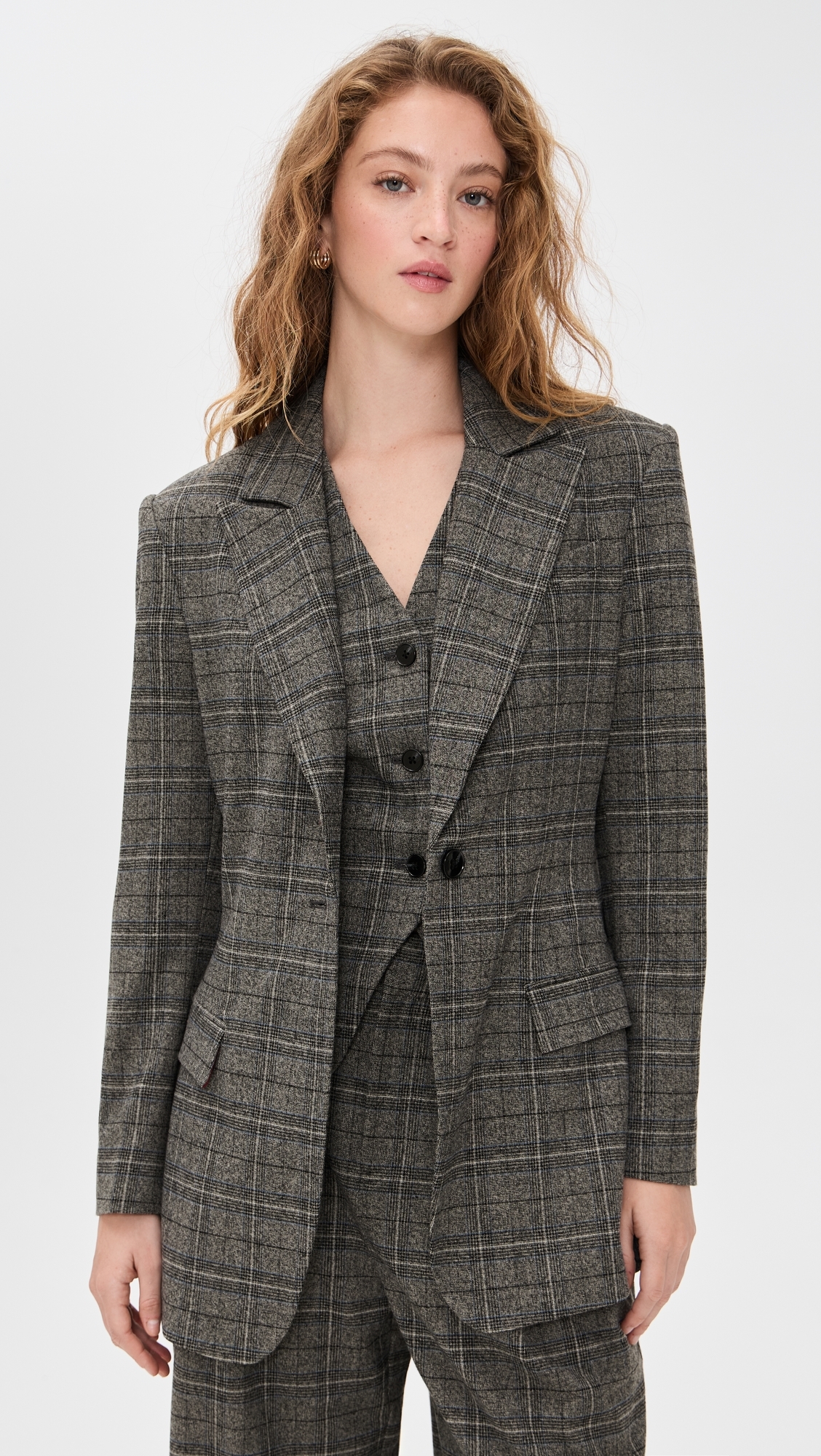 Quinn Hourglass Blazer Blue Grey Plaid