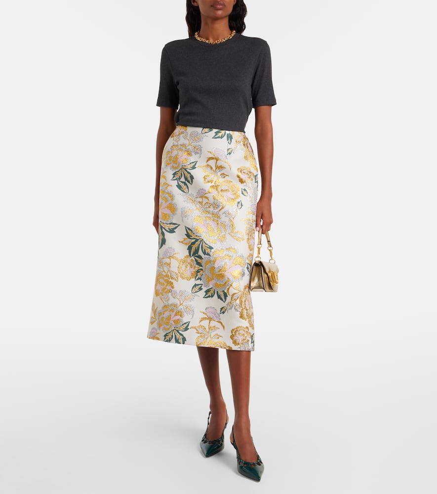 Floral jacquard midi skirt