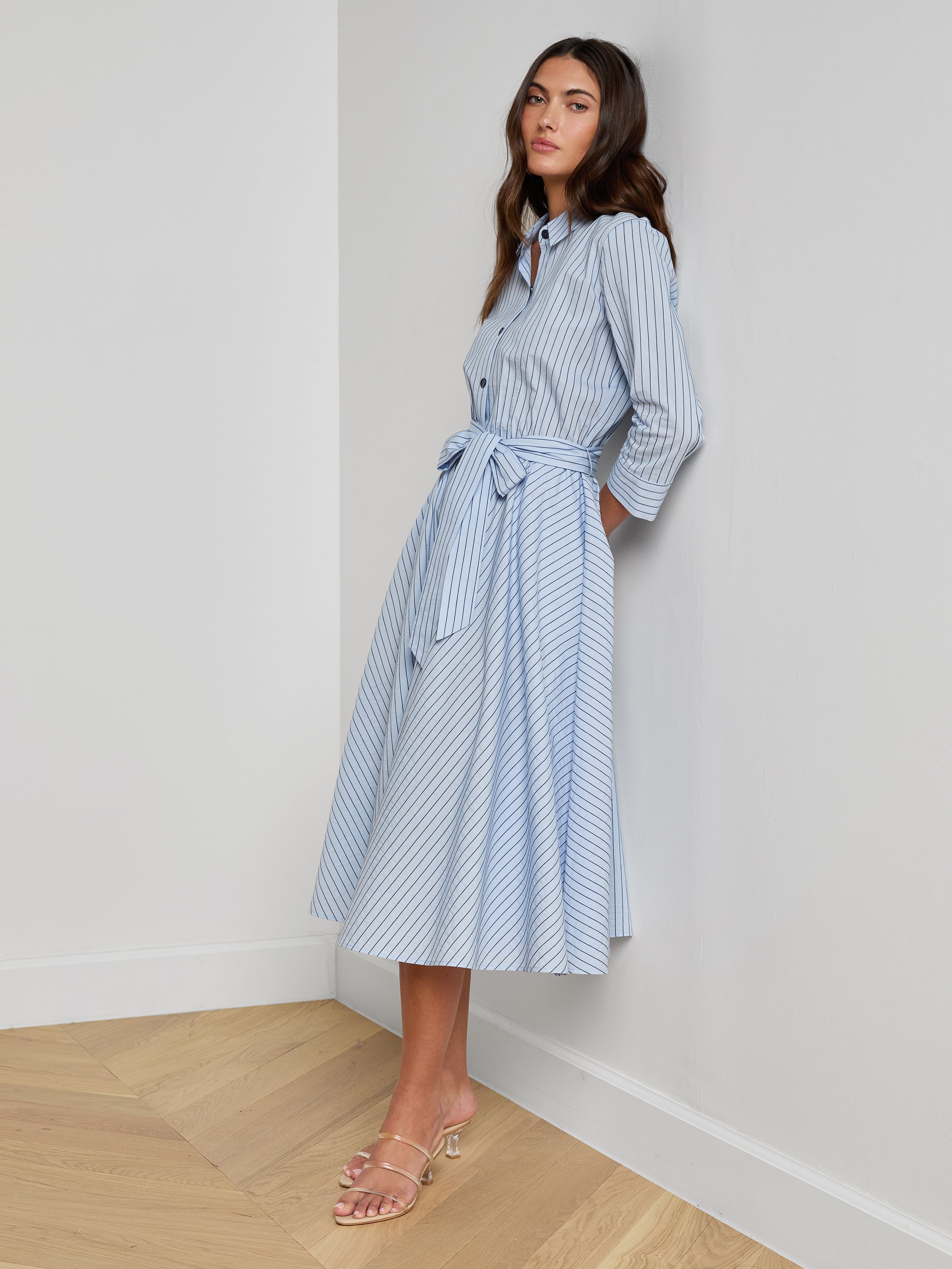 Ralphie Midi Dress In Light Blue/dark Blue Stripe