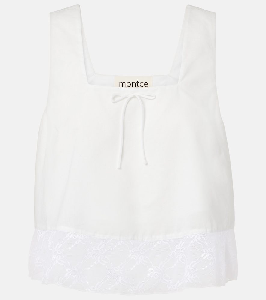Lace-trimmed cotton crop top