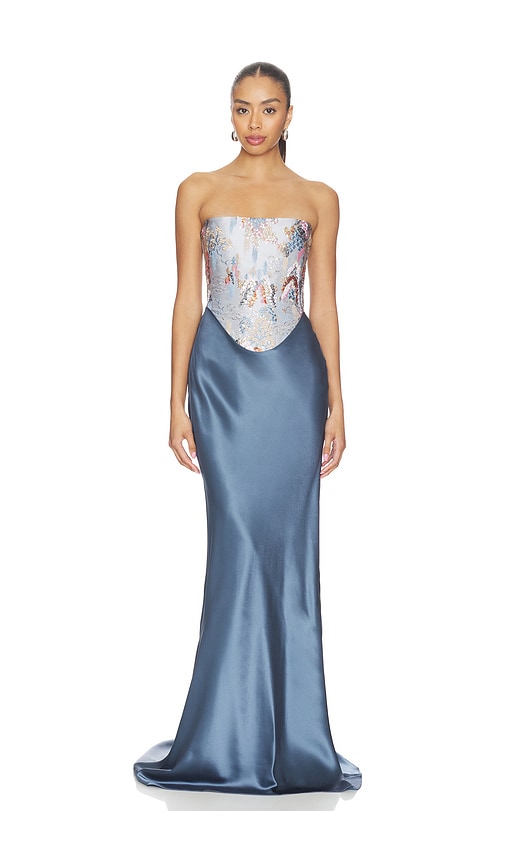 SAU LEE Blue Gown in Misha Ash in Slate. 6. Also