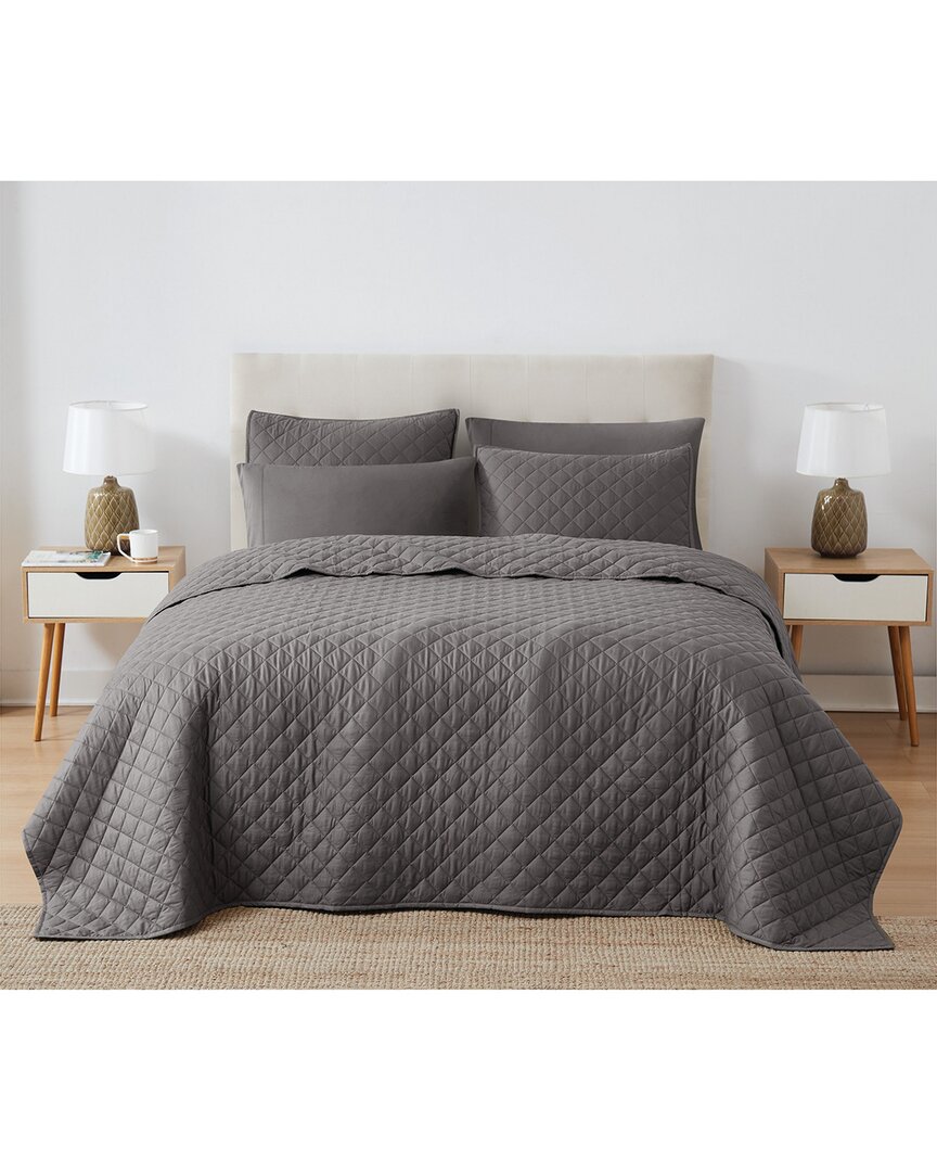 Solid Oversized Percale 3Pc Quilt Set Grey